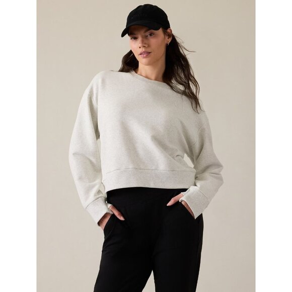 ATHLETA Retroplush Revive Fog Grey Heather Cotton Crew Neck Sweatshirt, Size XS - Picture 1 of 12